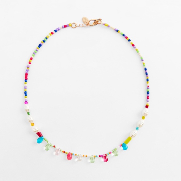 ZARA Beaded Rhinestone Multicolor Necklace - Picture 2 of 5